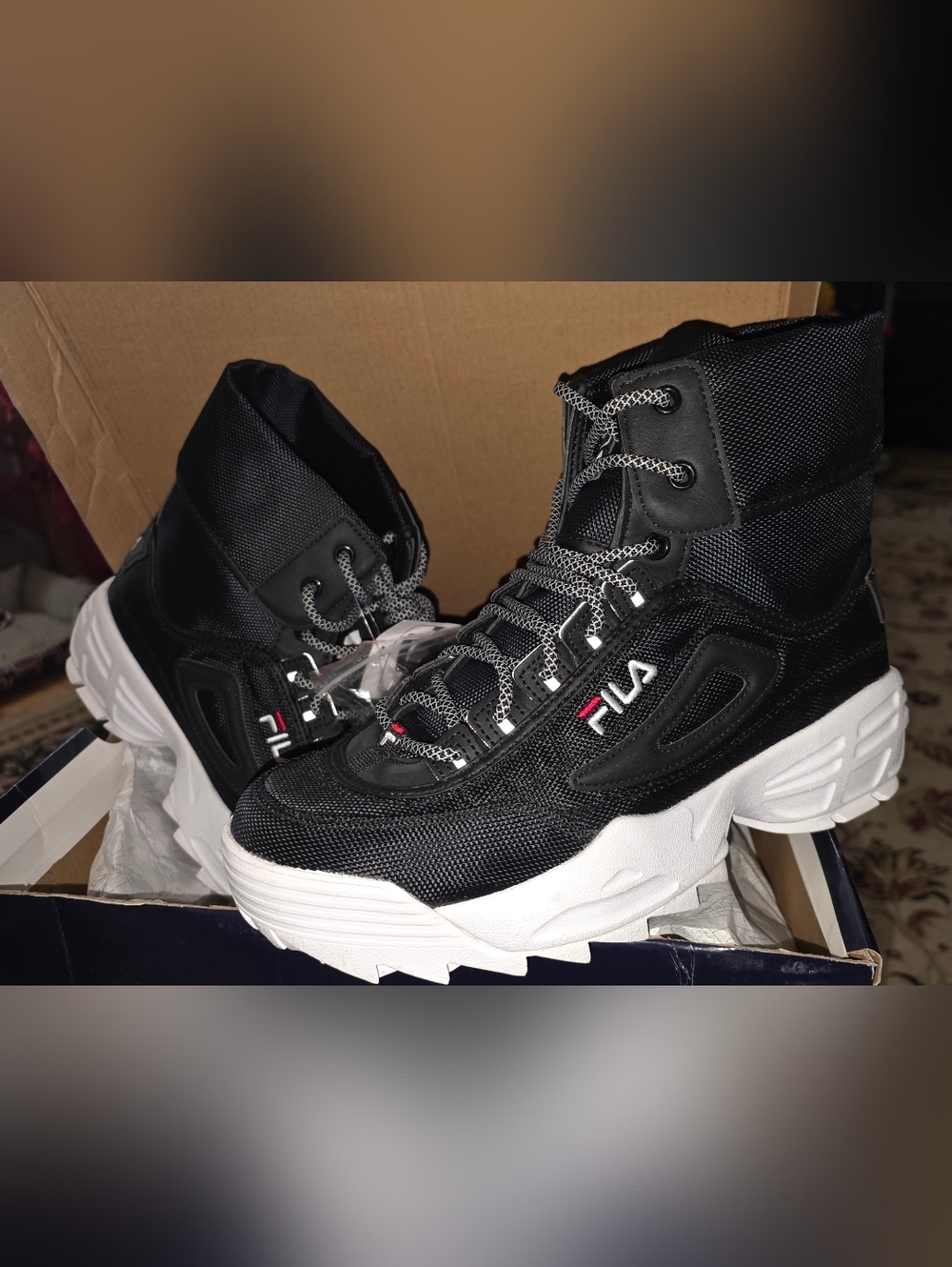 Fila Black and White High-Top Sneakers